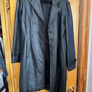 George Black Leather Long Coat with Structured Lapel